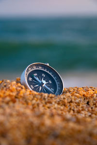 Close-up of navigational compass