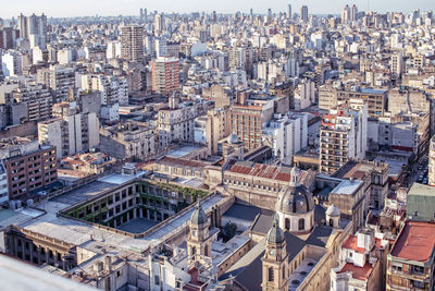 High angle view of city buildings