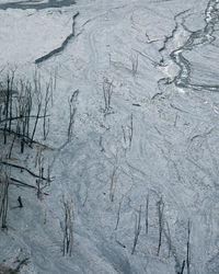 High angle view of frozen lake