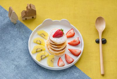 High angle view of breakfast on table