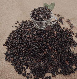 High angle view of coffee beans on table