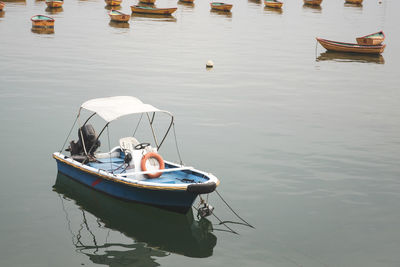 High angle view of boats in lake