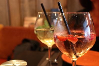 Close-up of wine glass on table in restaurant