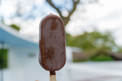 Close-up of ice cream against metal pole