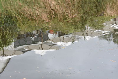 High angle view of lake during winter