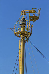 High section of electricity pole against clear blue sky