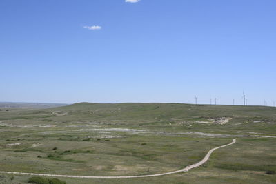 Scenic view of field against blue sky