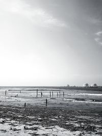 People on beach against sky