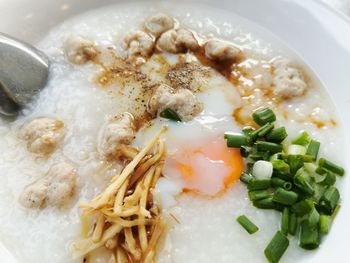 High angle view of food served in bowl