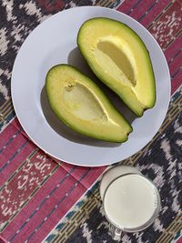 High angle view of breakfast on table