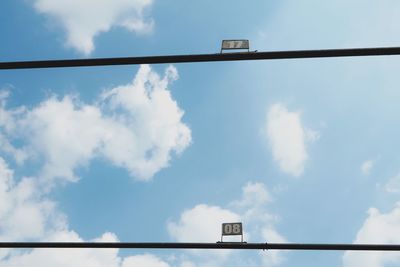 Low angle view of telephone pole against sky