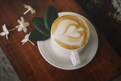 High angle view of coffee on table