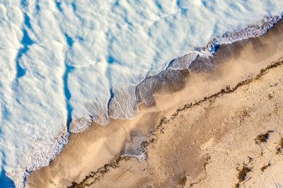 High angle view of snow on land