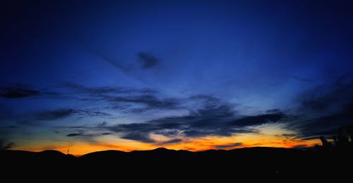 Scenic view of silhouette landscape against sky at sunset