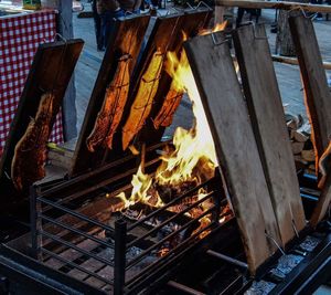 Close-up of salmon on grill