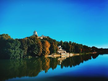 Reflection of trees in calm lake