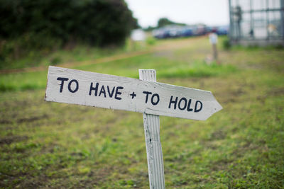 Close-up of road sign