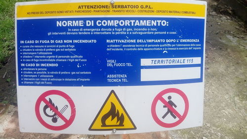 Close-up of warning sign