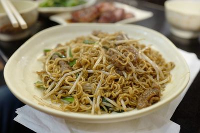 Close-up of spaghetti in plate