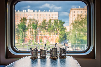 Panoramic view of train seen through window