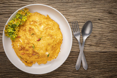 High angle view of food in plate on table