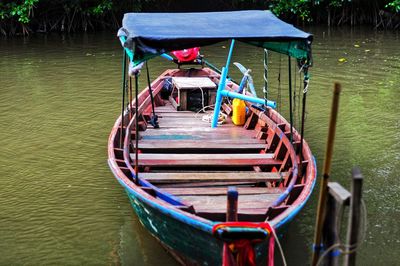 Boat moored in river