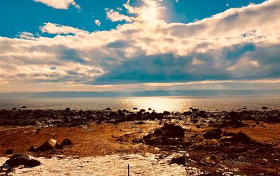 Scenic view of sea against sky at sunset