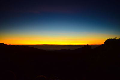 Scenic view of silhouette landscape against sky at sunset