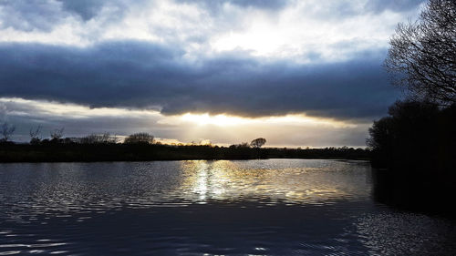 Scenic view of lake against sky during sunset