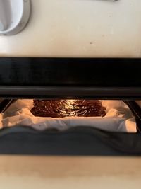 Close-up of chocolate cake in container