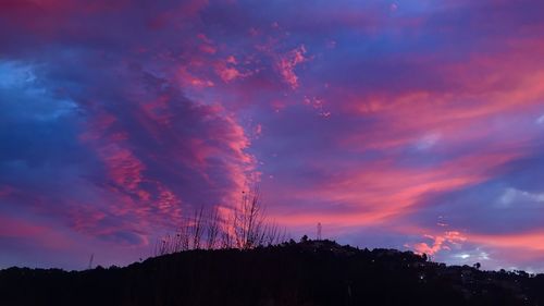 Low angle view of silhouette trees against dramatic sky