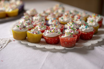 Close-up of cupcakes on table