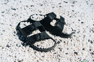 High angle view of pebble on sand