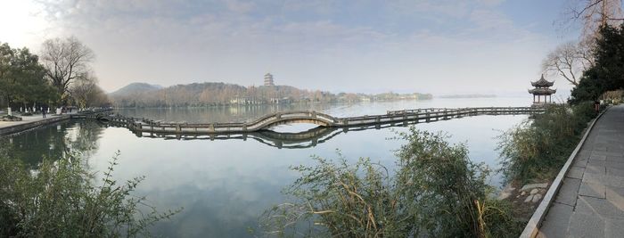 Bridge over river against sky