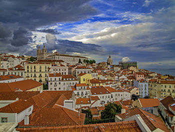 High angle view of townscape against sky