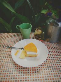 High angle view of breakfast on table