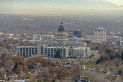 High angle view of buildings in city