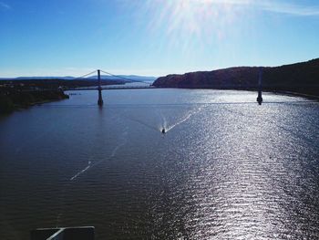 Scenic view of river against blue sky