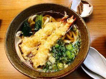 High angle view of food in bowl on table