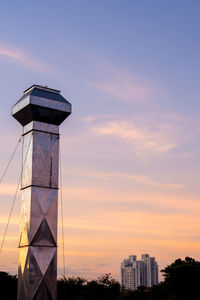 Sunset sky in twilight background of factory chimney