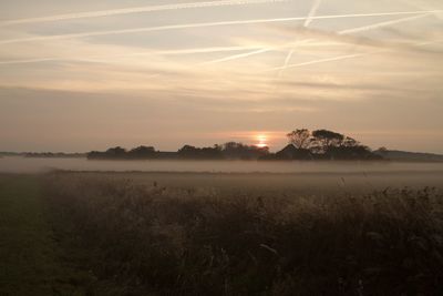 Scenic view of field against sky during sunset