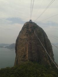 Low angle view of overhead cable car against sky