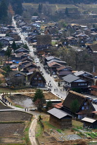 High angle view of unesco's world heritage site of shirakawago, japan