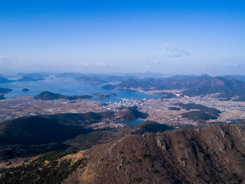 Aerial view of mountain range against the sky