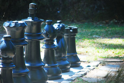 Close-up of large chess pieces