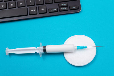 High angle view of laptop on table