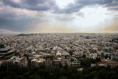 High angle shot of townscape against sky