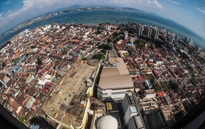 High angle view of cityscape against sky