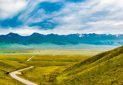 Scenic view of landscape against cloudy sky