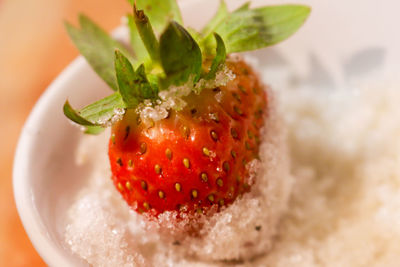 Close-up of strawberries in plate